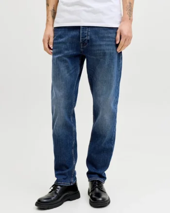 Jack & Jones Blugi barbati, Mike, cu talie medie si croiala Conica, Albastru inchis (SELECTATI MARIMEA: 32, SELECTATI LUNGIMEA: 32)