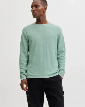 Jack & Jones Pulover tricotat barbati cu decolteu la baza gatului, Verde deschis (SELECTATI MARIMEA: XL)