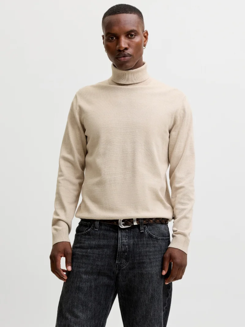 Jack & Jones Pulover barbati, simplu cu guler inalt, Bej (SELECTATI MARIMEA: S)