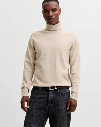 Jack & Jones Pulover barbati, simplu cu guler inalt, Bej (SELECTATI MARIMEA: S)