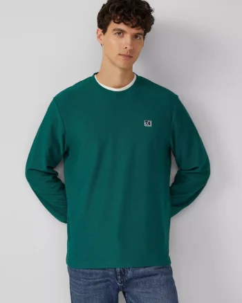 s.Oliver Bluza barbati cu textura striata, decolteu la baza gatului, Regular fit, Verde (SELECTATI MARIMEA: S)