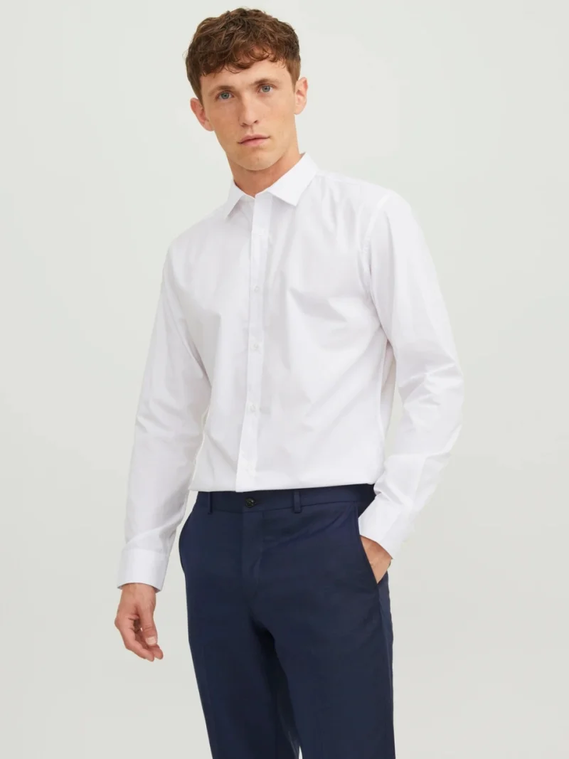 Jack & Jones Camasa barbati, din amestec de bumbac, Slim Fit, Alb (SELECTATI MARIMEA: XS)