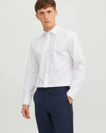 Jack & Jones Camasa barbati, din amestec de bumbac, Slim Fit, Alb (SELECTATI MARIMEA: XS)