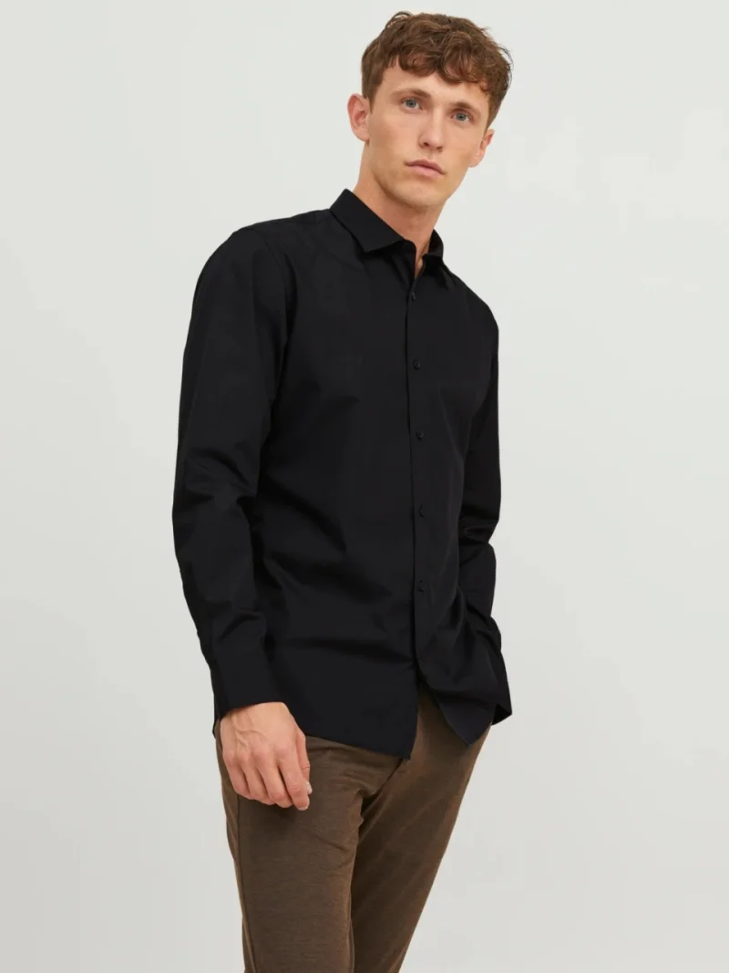 Jack & Jones Camasa barbati, din amestec de bumbac, Slim Fit, Negru (SELECTATI MARIMEA: M)