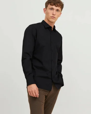 Jack & Jones Camasa barbati, din amestec de bumbac, Slim Fit, Negru (SELECTATI MARIMEA: M)