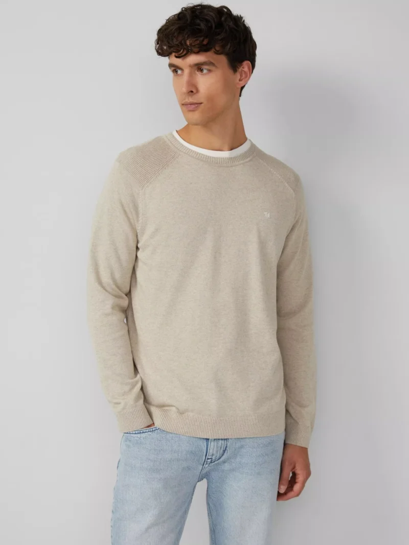 s.Oliver Pulover tricotat barbati cu guler rotund si maneci raglan, Crem (SELECTATI MARIMEA: 2XL)
