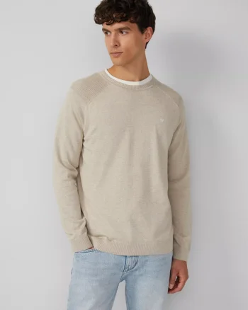 s.Oliver Pulover tricotat barbati cu guler rotund si maneci raglan, Crem (SELECTATI MARIMEA: 2XL)