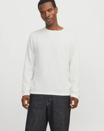 Jack & Jones Pulover tricotat barbati cu decolteu la baza gatului, Alb (SELECTATI MARIMEA: L)