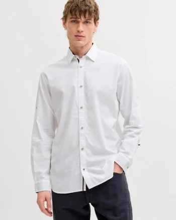 Jack & Jones Camasa barbati, Regular fit, Henry, din bumbac, Alb (SELECTATI MARIMEA: M)