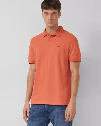 s.Oliver Tricou polo barbati, cu logo, Regular fit, Portocaliu (SELECTATI MARIMEA: 2XL)