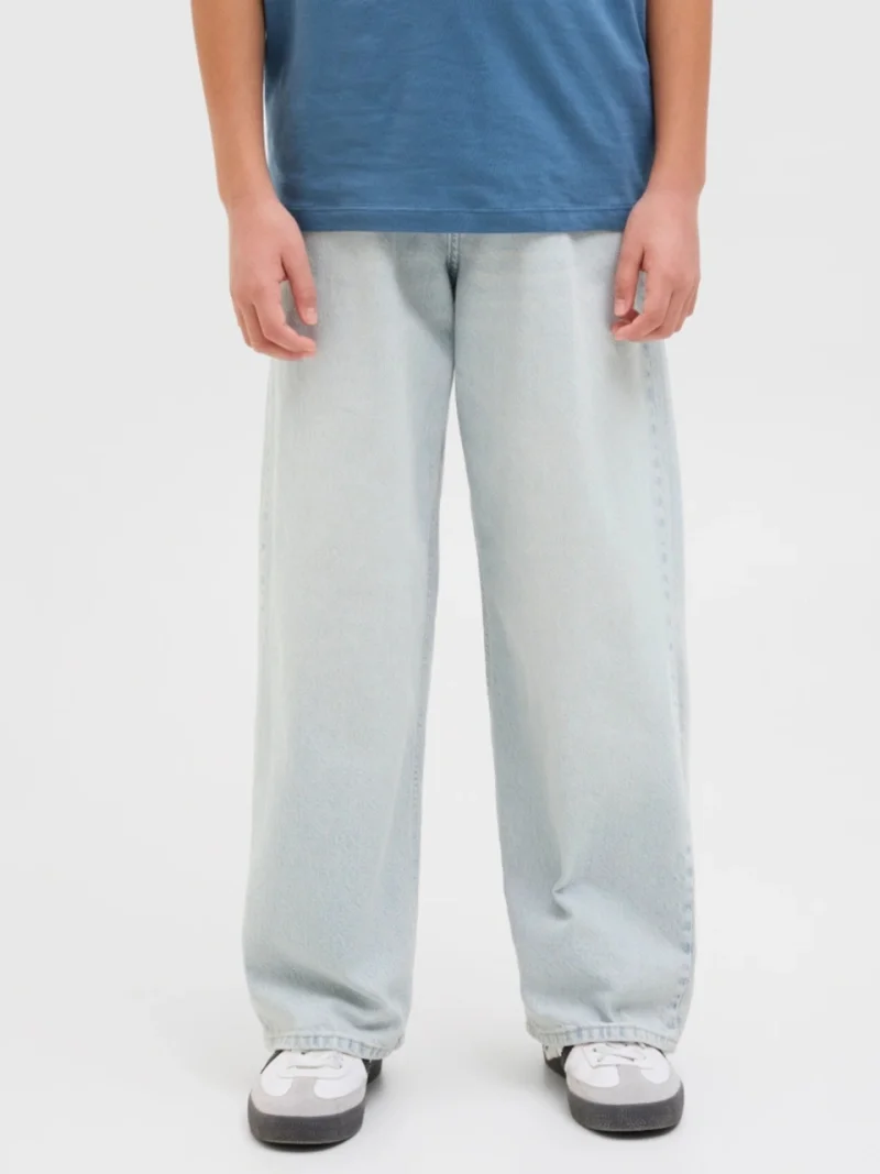 Jack & Jones Blugi baieti, RON, cu talie inalta si croiala Extra Baggy fit, Albastru deschis (SELECTATI MARIMEA: 140 cm)