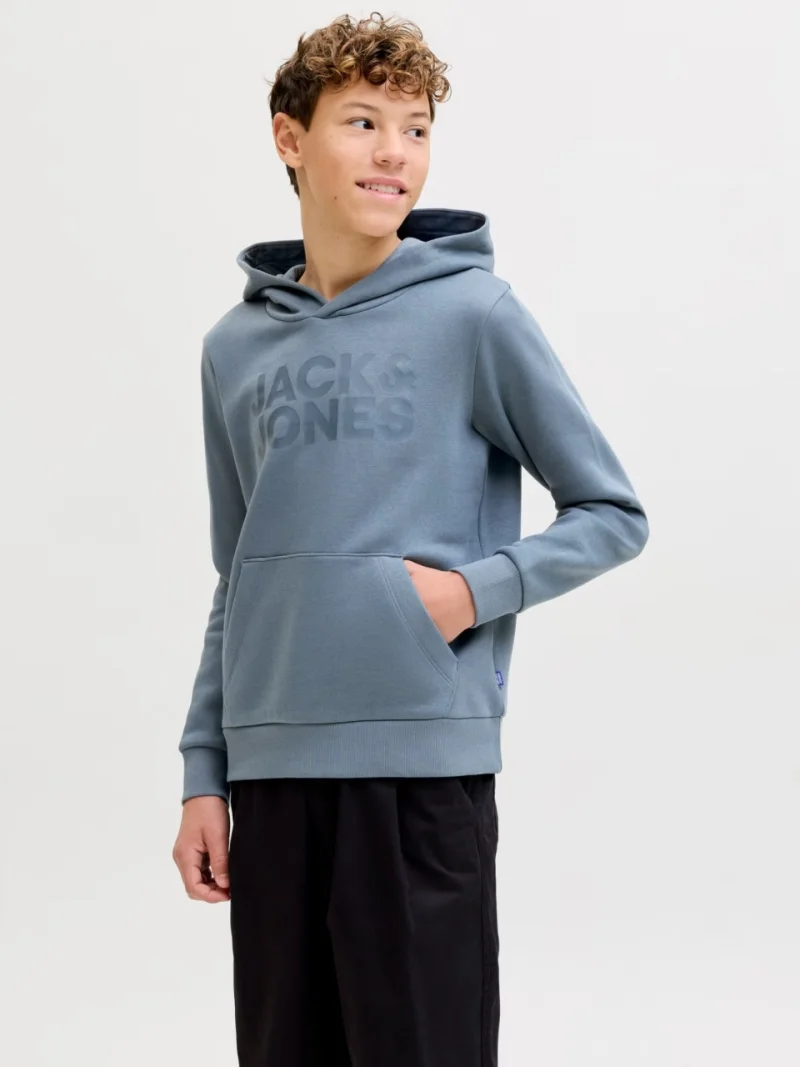 Jack & Jones Hanorac baieti, Regular Fit cu buzunar tip marsupiu si imprimeu cu logo, Albastru (SELECTATI MARIMEA: 128 cm)