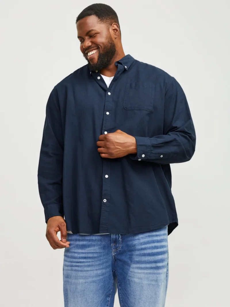 Jack & Jones Plus Camasa casual barbati big sizes, din bumbac organic, Bleumarin inchis (SELECTATI MARIMEA: 6XL)