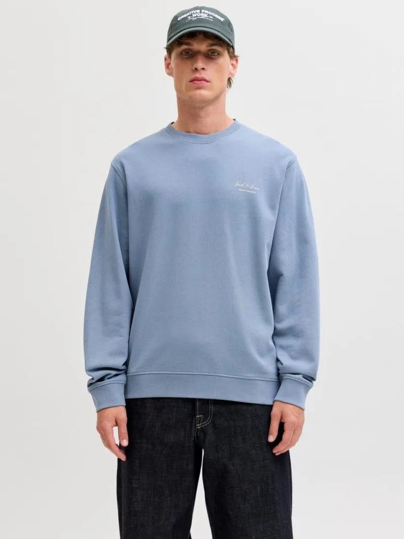Jack & Jones Bluza barbati, Relaxed fit, cu decolteu la baza gatului, Albastru (SELECTATI MARIMEA: M)