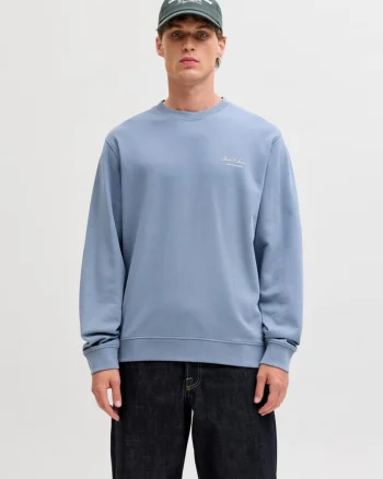 Jack & Jones Bluza barbati, Relaxed fit, cu decolteu la baza gatului, Albastru (SELECTATI MARIMEA: M)