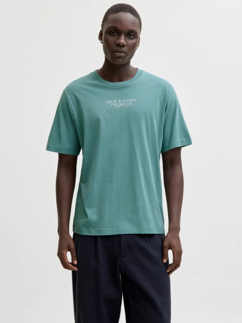 Jack & Jones Tricou barbati cu imprimeu text Jack & Jones Premium, Verde deschis (SELECTATI MARIMEA: 2XL)