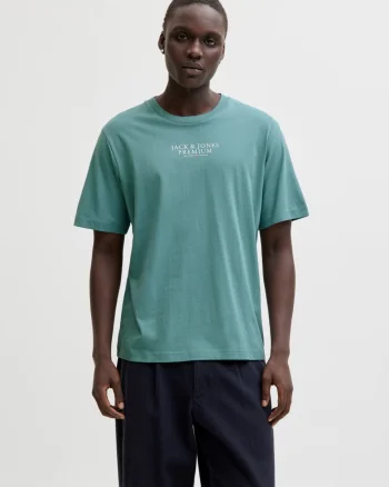 Jack & Jones Tricou barbati cu imprimeu text Jack & Jones Premium, Verde deschis (SELECTATI MARIMEA: 2XL)