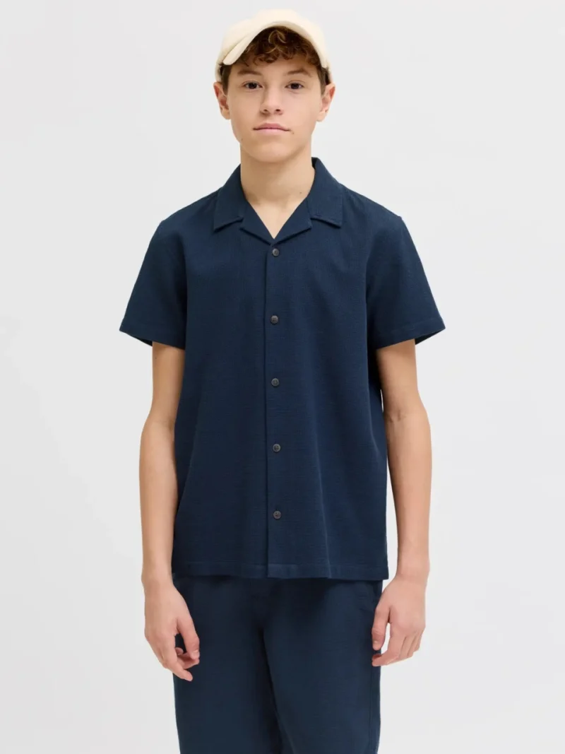 Jack & Jones Camasa cu maneca scurta baieti, Waffle Resort Shirt, Relaxed Fit, Bleumarin inchis (SELECTATI MARIMEA: 152 cm)