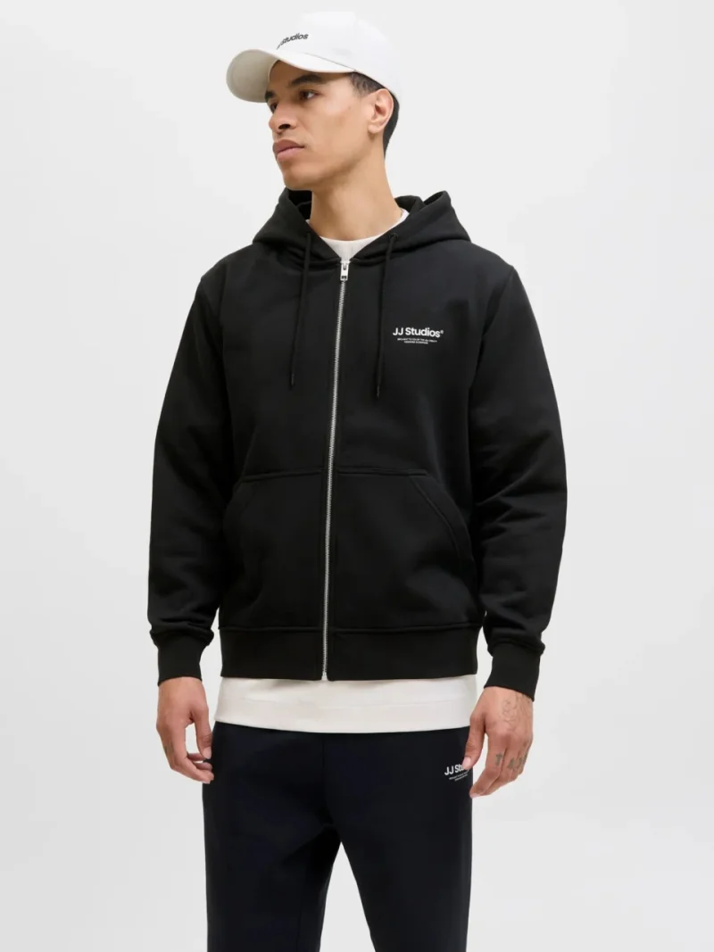 Jack & Jones Hanorac cu fermoar barbati, Soho, Relaxed fit, Negru (SELECTATI MARIMEA: S)