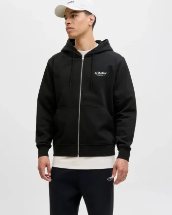 Jack & Jones Hanorac cu fermoar barbati, Soho, Relaxed fit, Negru (SELECTATI MARIMEA: S)