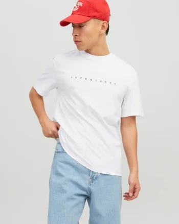 Jack & Jones Tricou barbati JJESTAR JJ TEE SS, cu textul Jack & Jones, Relaxed Fit, Alb (SELECTATI MARIMEA: XL)