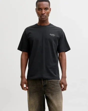 Jack & Jones Tricou barbati, din bumbac, Relaxed Fit, JJEARCHIVE, Negru (SELECTATI MARIMEA: 2XL)
