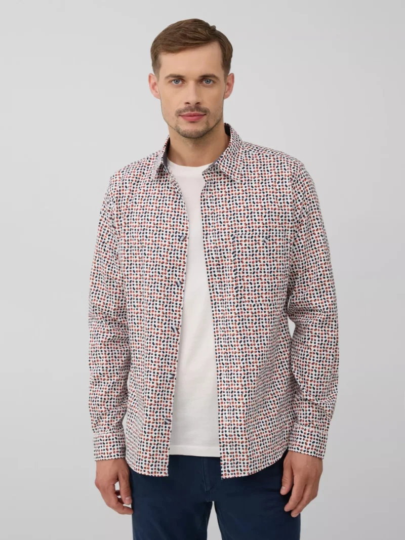 s.Oliver Camasa barbati, din amestec de bumbac, imprimeu cu puncte, Slim fit, Alb (SELECTATI MARIMEA: S)