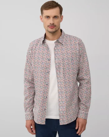 s.Oliver Camasa barbati, din amestec de bumbac, imprimeu cu puncte, Slim fit, Alb (SELECTATI MARIMEA: S)