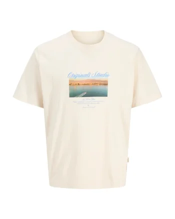 Jack & Jones Tricou barbati, din bumbac, Relaxed Fit, JORNORREBRO, Crem (SELECTATI MARIMEA: M)