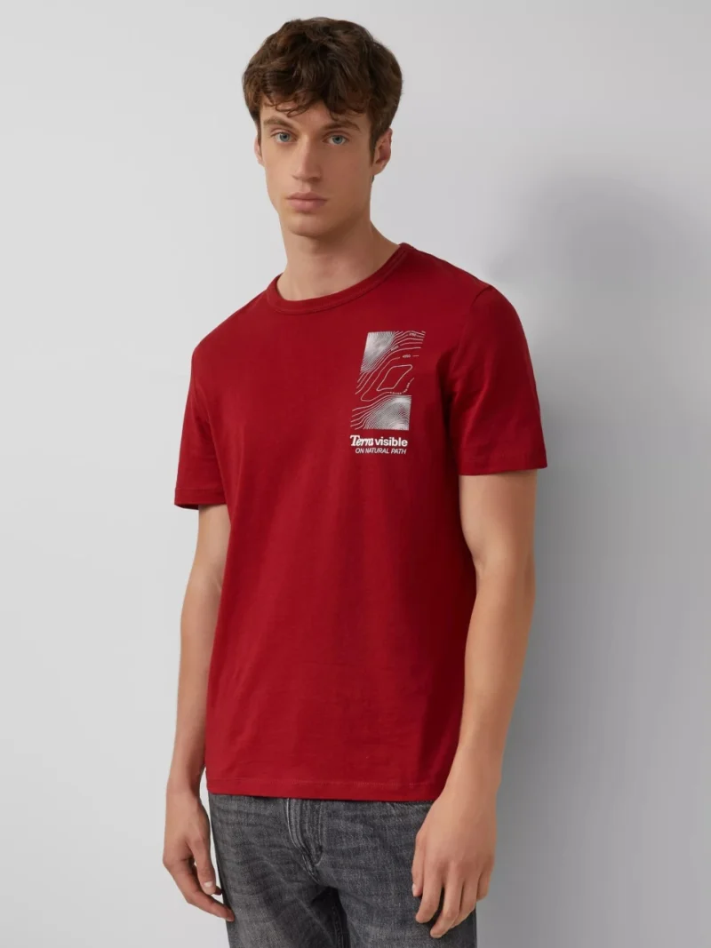 s.Oliver Tricou barbati cu imprimeu frontal, din bumbac, Regular fit, Rosu (SELECTATI MARIMEA: M)