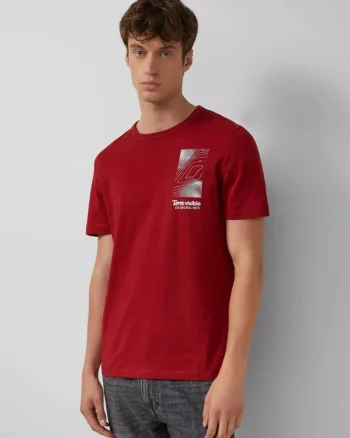 s.Oliver Tricou barbati cu imprimeu frontal, din bumbac, Regular fit, Rosu (SELECTATI MARIMEA: M)