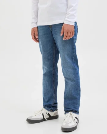 Jack & Jones Blugi baieti, Glenn, cu talie joasa si croiala Slim fit, Albastru inchis (SELECTATI MARIMEA: 128 cm)