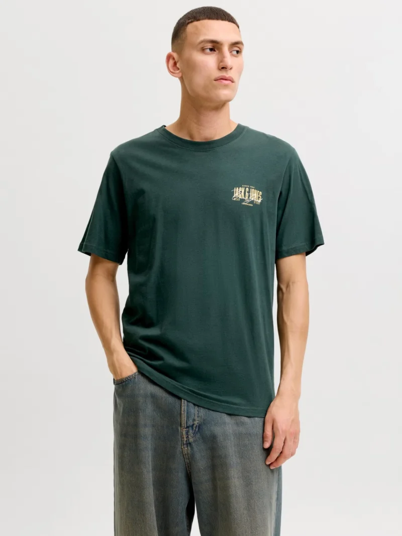Jack & Jones Tricou barbati la baza gatului, din bumbac, Regular Fit, JJAERO, Verde inchis (SELECTATI MARIMEA: S)