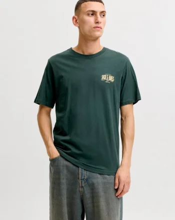 Jack & Jones Tricou barbati la baza gatului, din bumbac, Regular Fit, JJAERO, Verde inchis (SELECTATI MARIMEA: S)