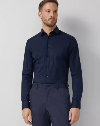 s.Oliver BLACK LABEL, Camasa barbati din amestec de bumbac, cu croiala Tailored fit, Bleumarin inchis (SELECTATI MARIMEA: 40)