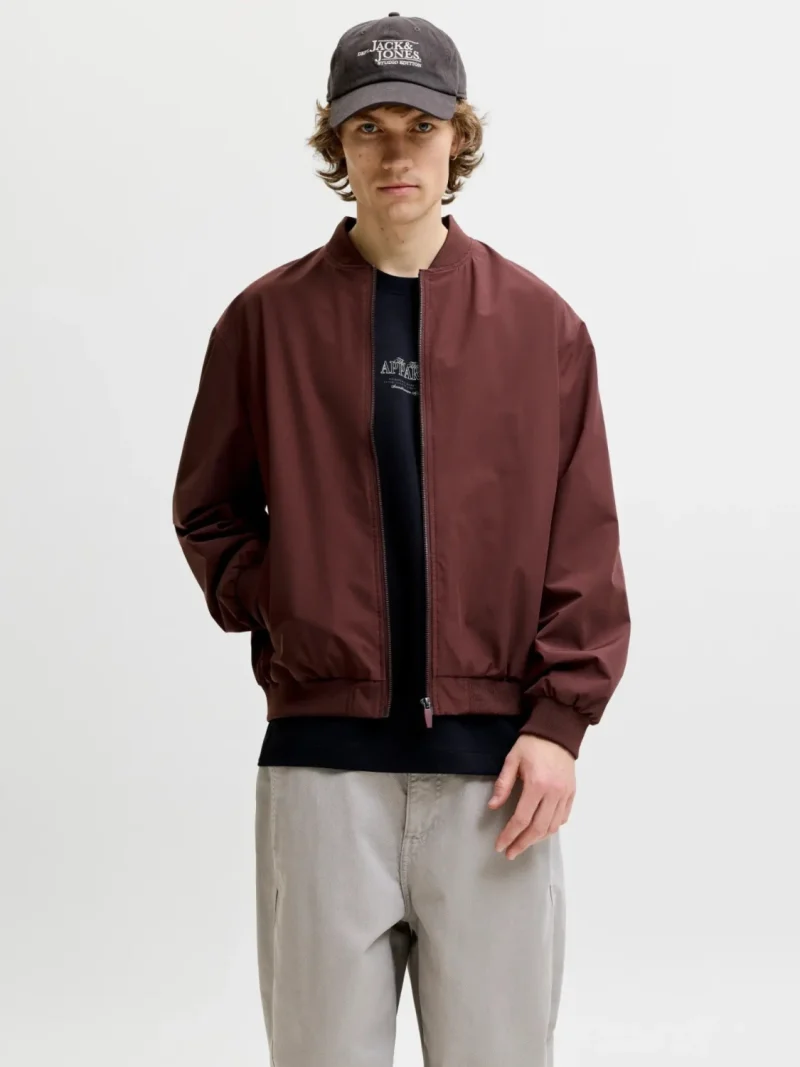 Jack & Jones, Jacheta bomber, barbati, cu buzunare oblice fara fermoar, Visiniu (SELECTATI MARIMEA: M)