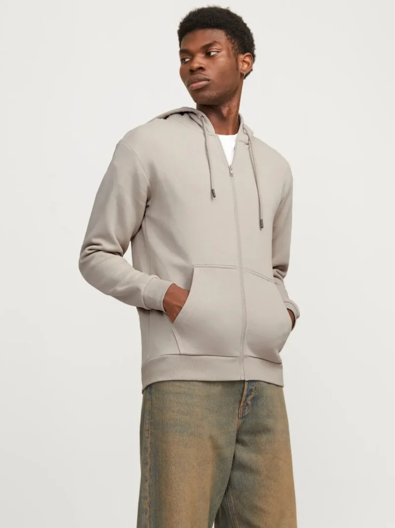 Jack & Jones Hanorac barbati, cu fermoar si gluga, Regular fit, JJEBRADLEY, Bej (SELECTATI MARIMEA: M)