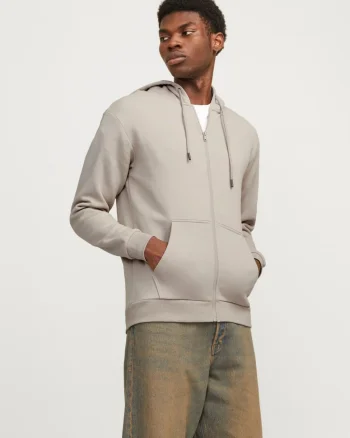 Jack & Jones Hanorac barbati, cu fermoar si gluga, Regular fit, JJEBRADLEY, Bej (SELECTATI MARIMEA: M)