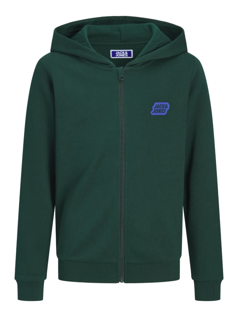 Jack & Jones Hanorac baieti cu gluga si fermoar, Regular Fit, JJAMI, Verde inchis (SELECTATI MARIMEA: 152 cm)