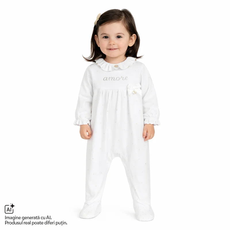 Salopeta bebelusi Chicco deschidere intre picioare, Alb cu model, 01477-70MFCI