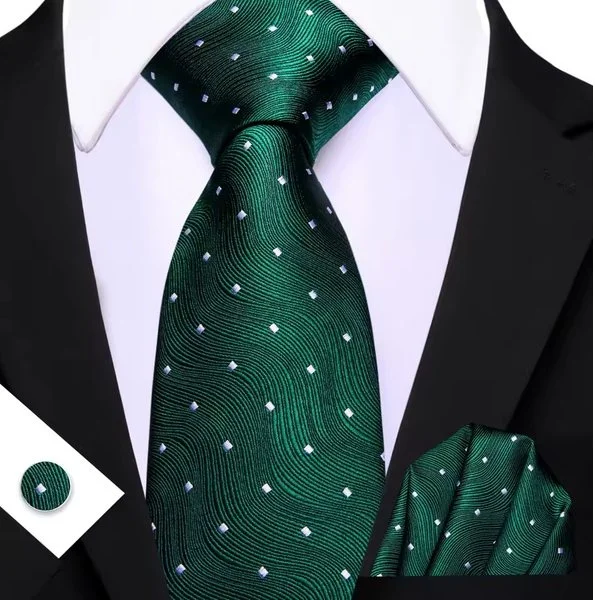 Set cravata verde + batista + butoni - matase -- model 893