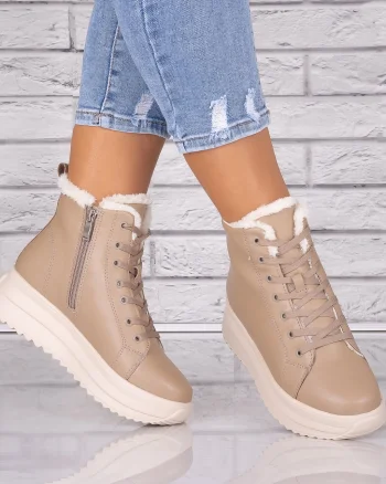 Ghete dama Imblanite Kaki din Piele Naturala Weber