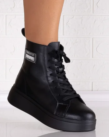 Ghete dama Imblanite Negre din Piele Naturala Levela