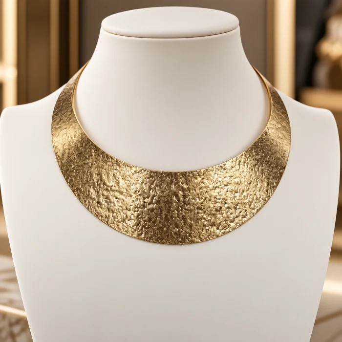 Colier statement cu design minimalist, metal auriu cu finisaj lovitura de ciocan