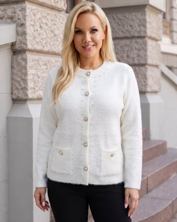Cardigan elegant din tricot pufo...