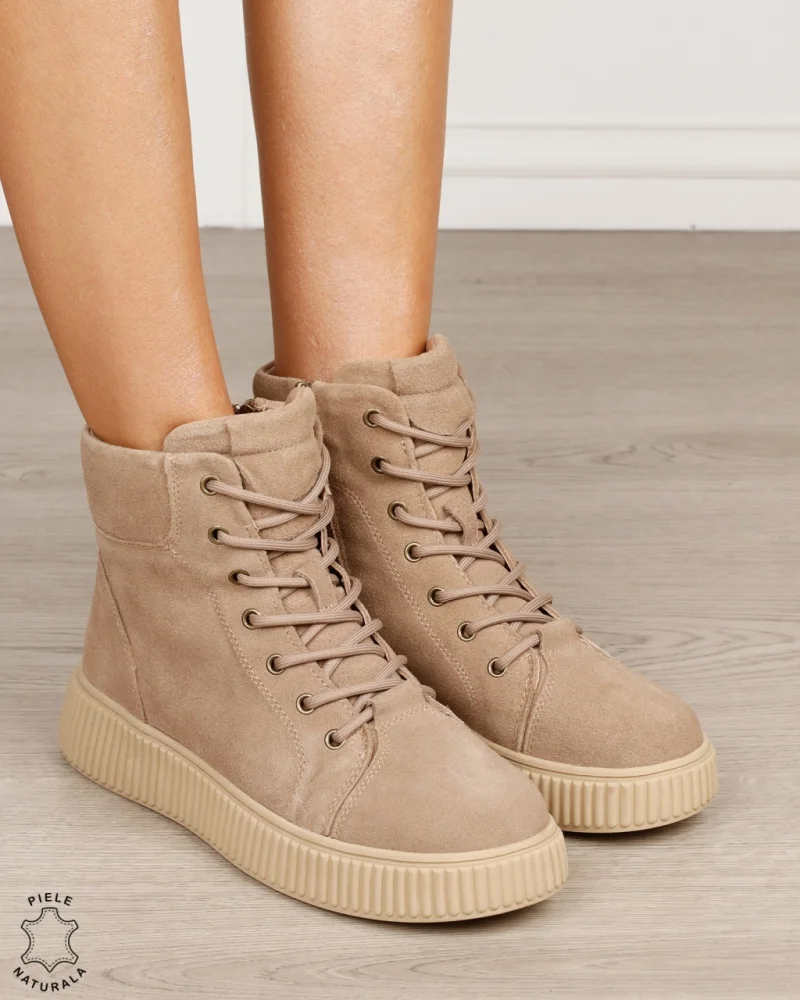 Ghete clasice de damă din piele naturală Intoarsa CRL1875 KHAKI
