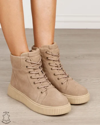 Ghete clasice de damă din piele naturală Intoarsa CRL1875 KHAKI