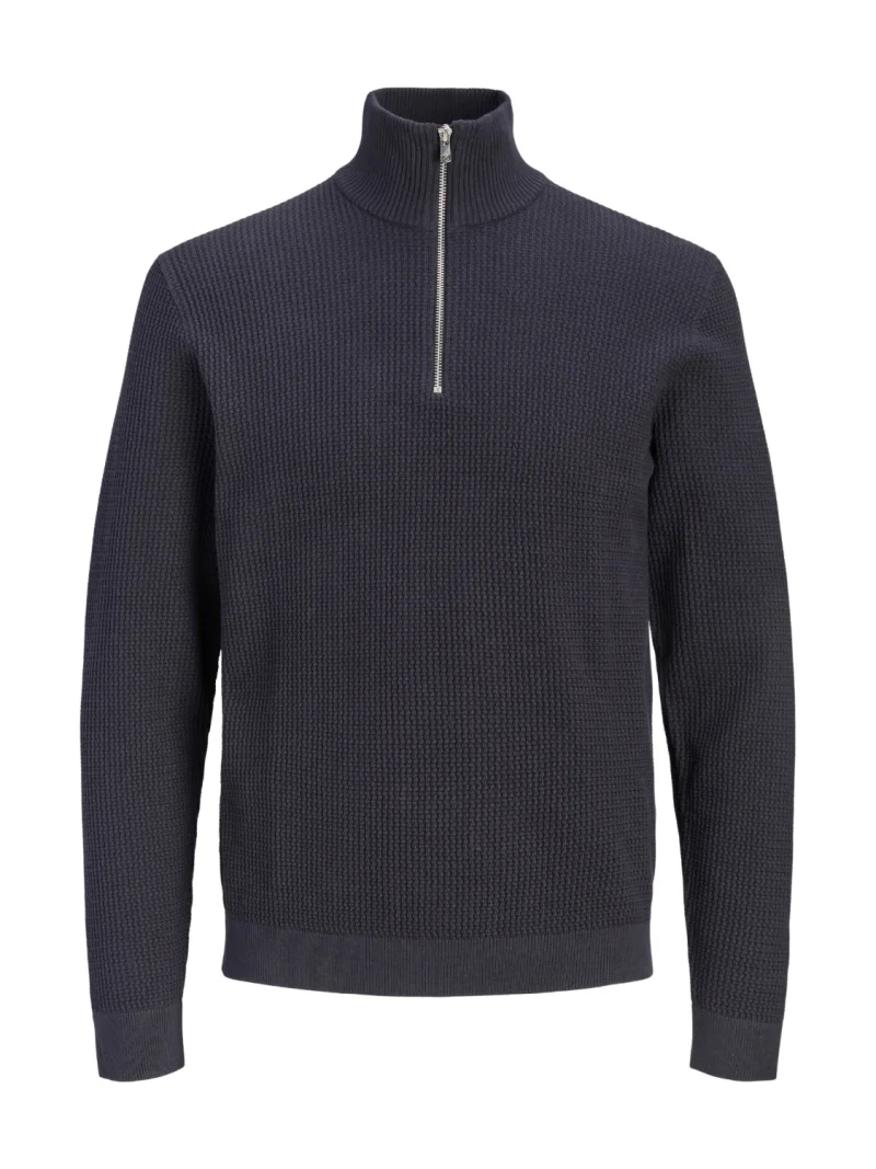 Jack & Jones Pulover barbati cu fermoar la baza gatului, din bumbac organic, JPRBLUSTANLEY, Bleumarin inchis (SELECTATI MARIMEA: L)