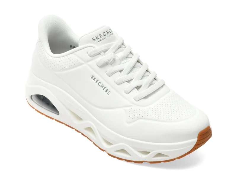 Pantofi sport SKECHERS albi, 183420, din piele ecologica