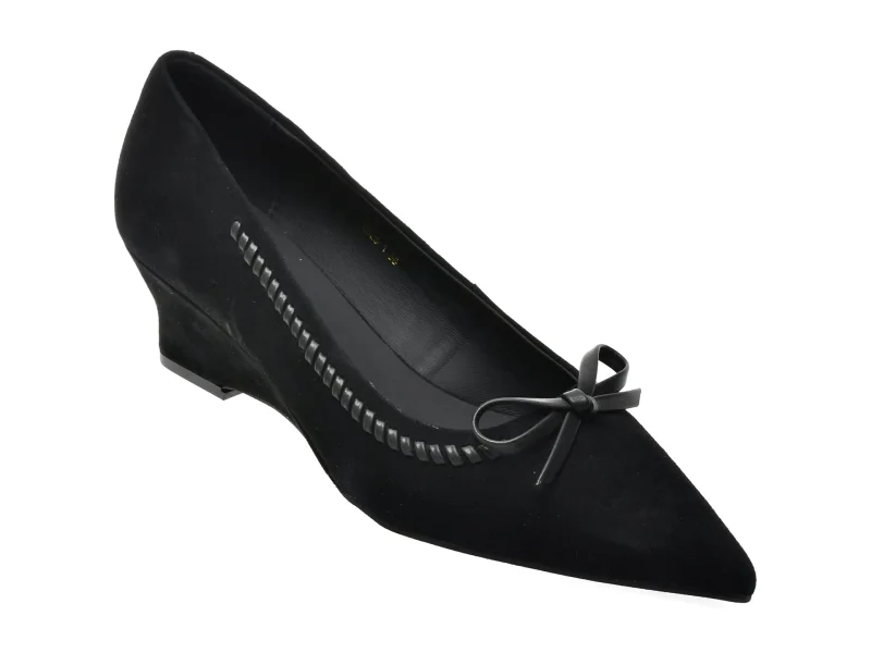 Pantofi eleganti EPICA negri, H628, din piele intoarsa